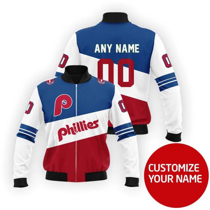 Philadelphia Phillies #00 Personalized White Red Blue Jersey Style Gift With Custom Number Name For Phillies Fans Bomber Jacket BJ03601