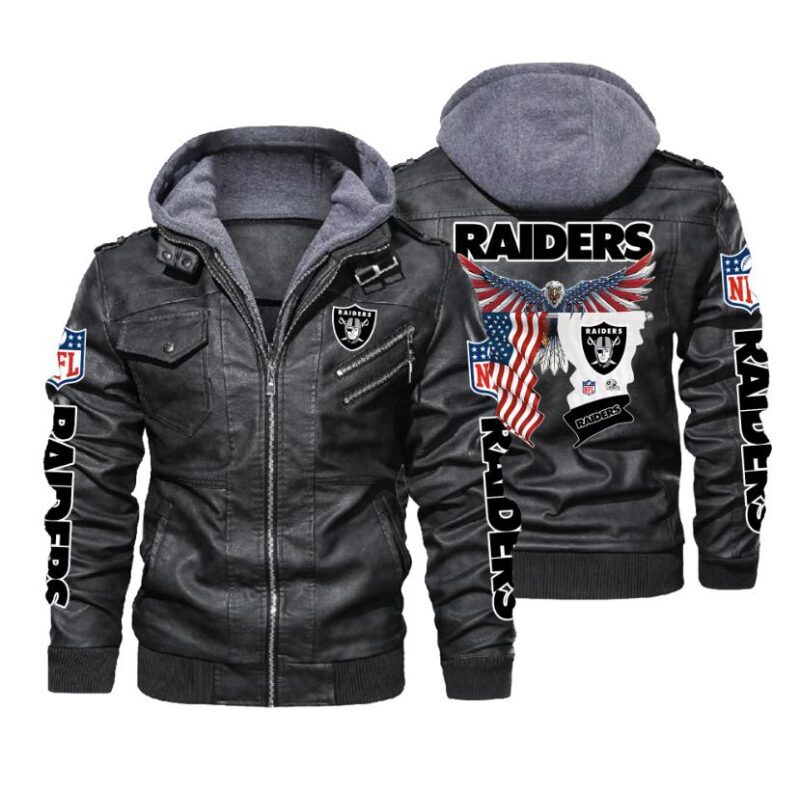 NFL Oakland Raiders Eagle American flag 2d Leather Jacket LJ2025