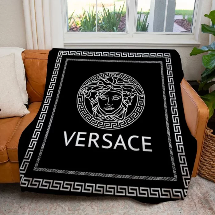 Versace Black Luxury Brand Premium Fleece Sherpa Blanket Sofa Decor BL3060
