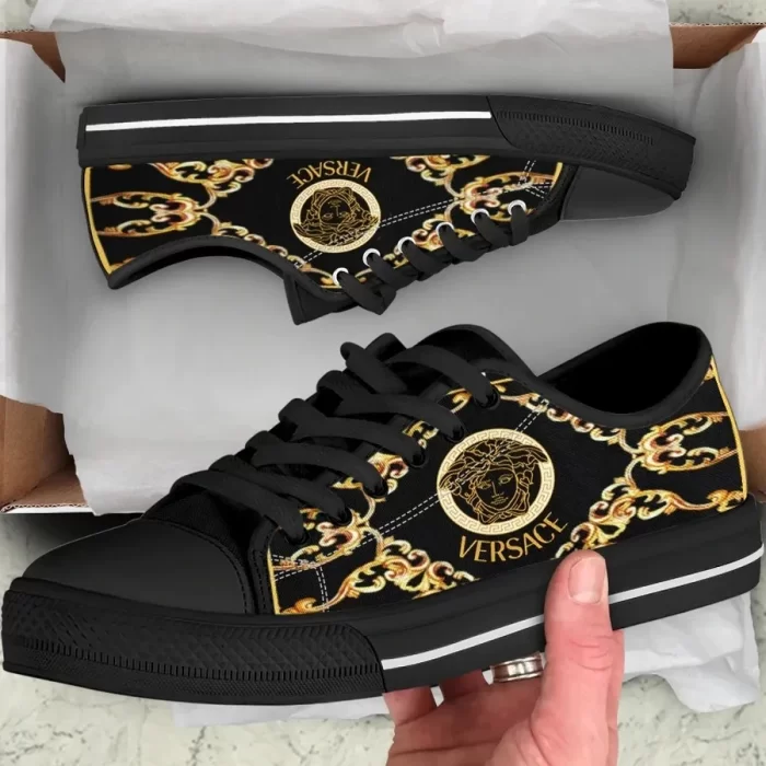 Versace Black Medusa Low Top Canvas Shoes Luxury Brand Sneaker LTS021