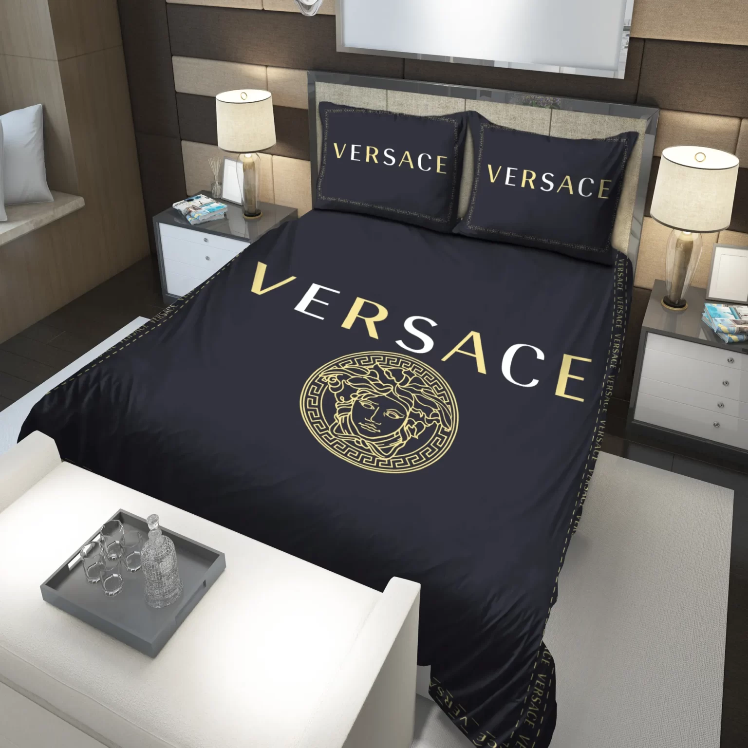 Versace Black Premium Fashion Luxury Brand Bedding Set Bedspread Duvet Cover Set BS218