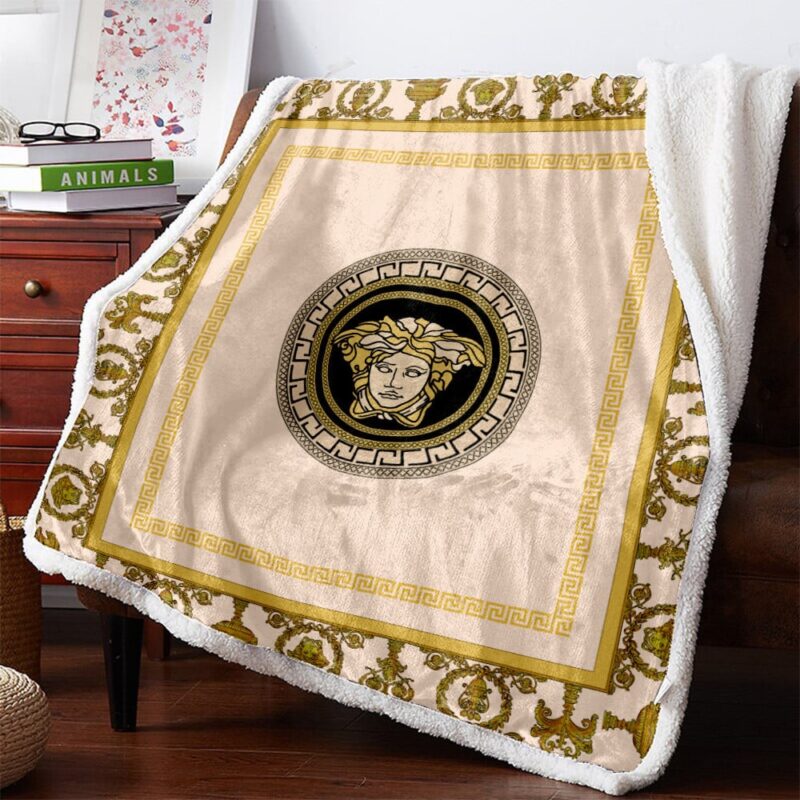 Versace Fashion Luxury Brand Premium Fleece Sherpa Blanket Sofa Decor BL3106