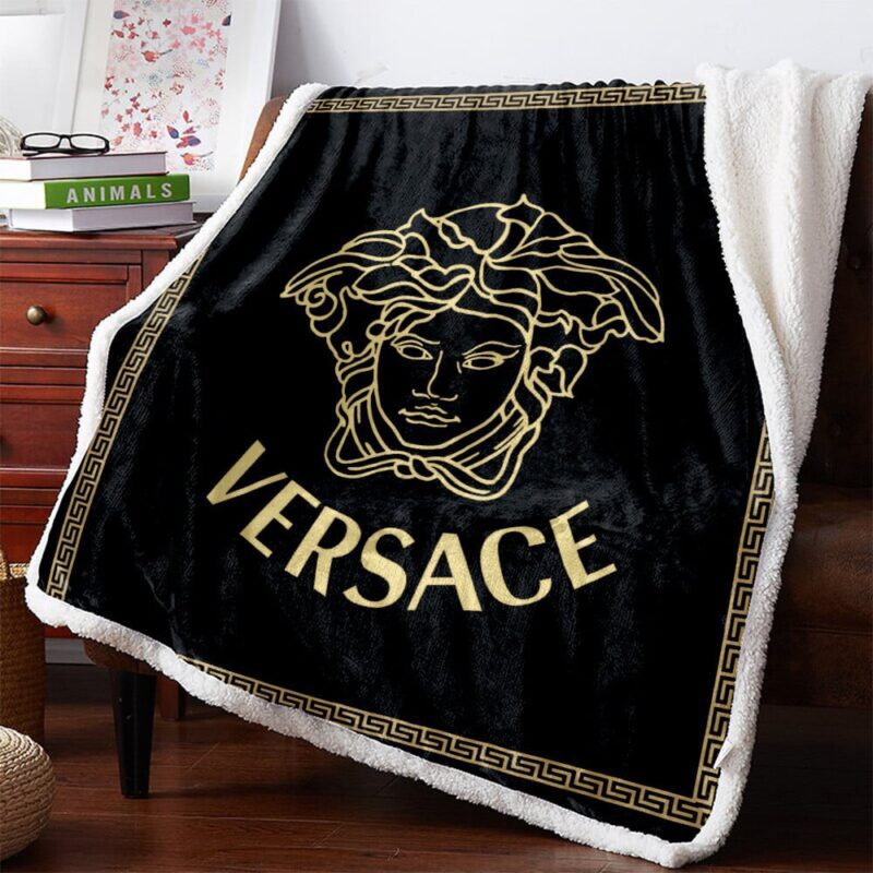 Versace Luxury Brand Premium Logo Fleece Sherpa Blanket Sofa Decor BL3129