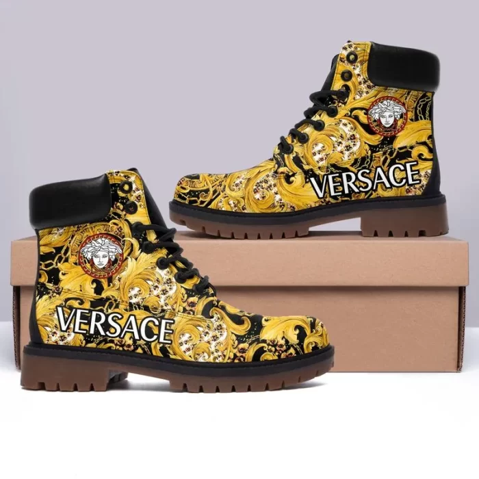 Versace Medusa Gold Pattern Luxury Brand Boots Premium DCB017