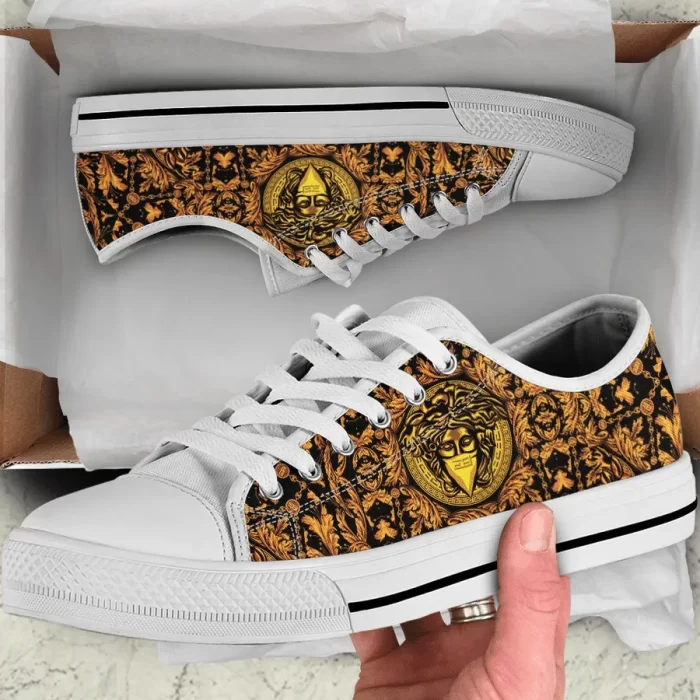 Versace Medusa Gold White Low Top Canvas Shoes Luxury Brand Sneaker LTS015
