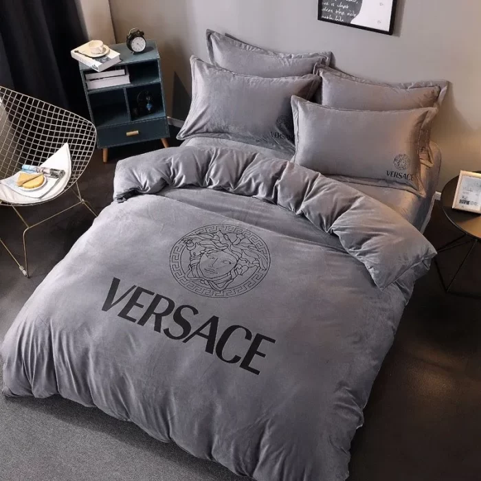 Versace Medusa Grey Luxury Brand Premium Bedding Set Bedspread Duvet Cover Set BS108