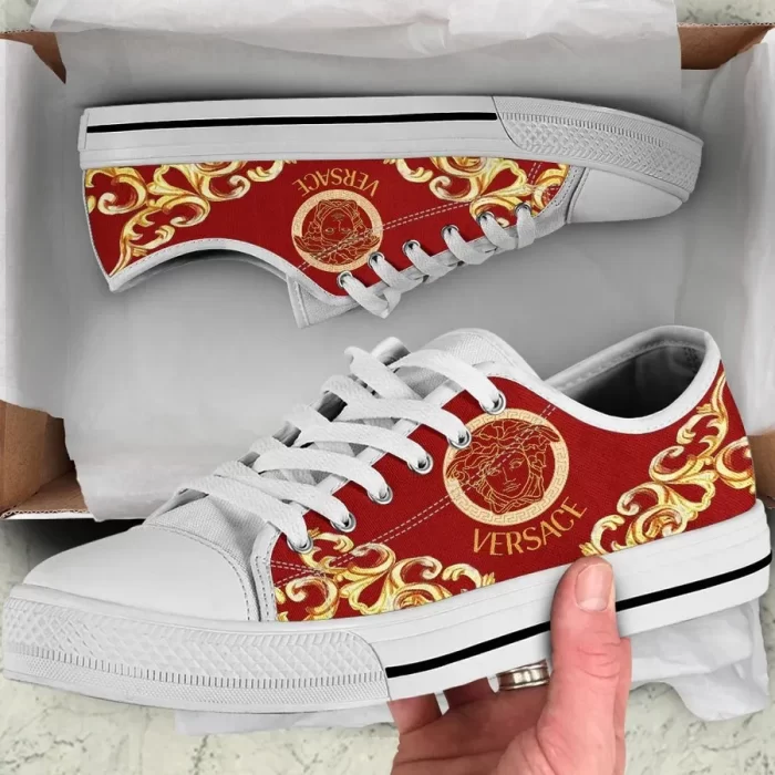 Versace Medusa Red Golden Low Top Canvas Shoes Luxury Brand Sneaker LTS013