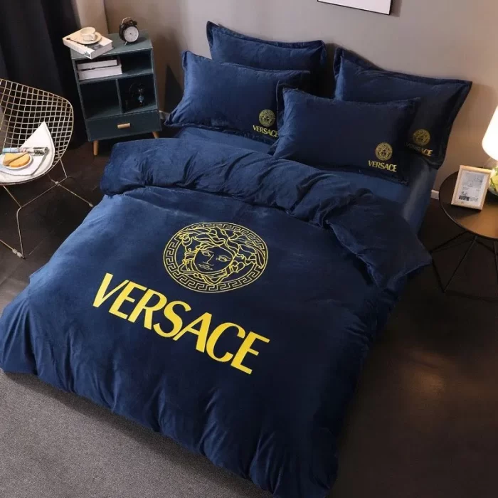 Versace Navy Luxury Brand Premium Bedding Set Bedspread Duvet Cover Set BS109