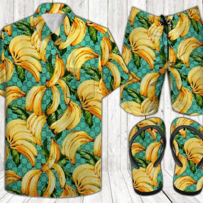 Banana Combo Hawaii Shirt Shorts Flip Flops Luxury Brand Summer Outfit HSF019