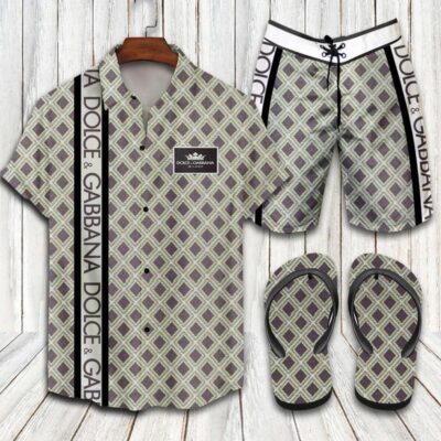 D&G Flip Flops And Combo Hawaii Shirt Shorts Luxury Brand Summer Outfit HSF206