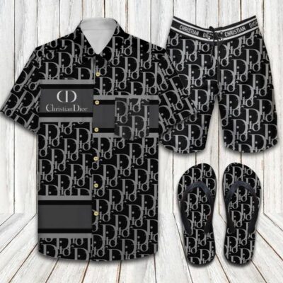 Dior Flip Flops And Combo Hawaii Shirt Shorts Luxury Brand Summer Outfit HSF291