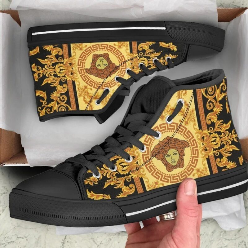 Gianni Versace Black High Top Canvas Shoes Luxury Sneakers LHTS042