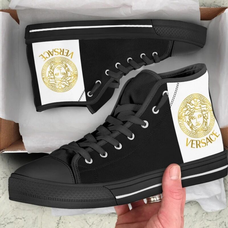 Gianni Versace Black High Top Canvas Shoes Luxury Sneakers LHTS044