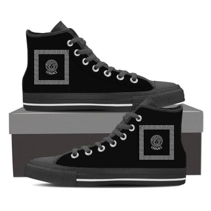 Gianni Versace Black High Top Canvas Shoes Luxury Sneakers LHTS049