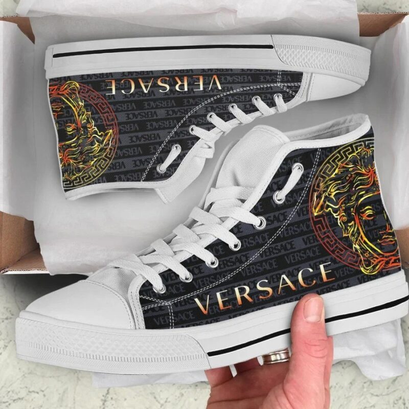 Gianni Versace Black White High Top Canvas Shoes Luxury Sneakers LHTS043