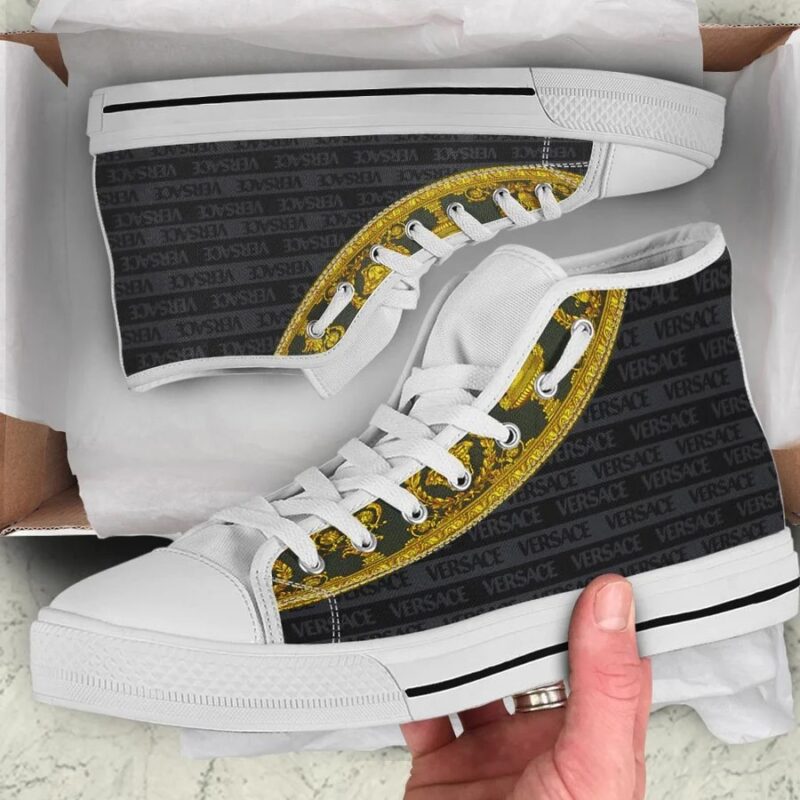 Gianni Versace Black White High Top Canvas Shoes Luxury Sneakers LHTS046