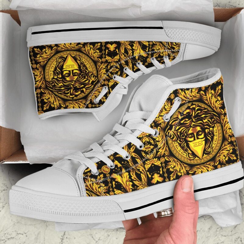 Gianni Versace Gold High Top Canvas Shoes Luxury Sneakers LHTS064