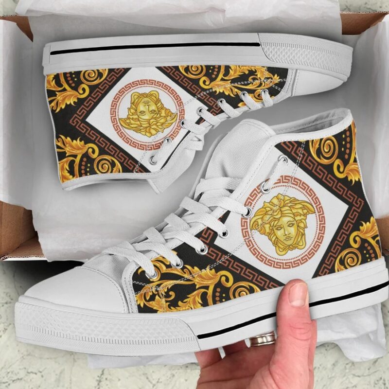 Gianni Versace Luxury Gold High Top Canvas Shoes Luxury Sneakers LHTS063