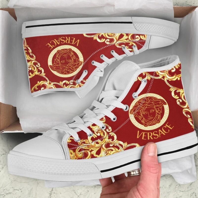 Gianni Versace Red High Top Canvas Shoes Luxury Sneakers LHTS061