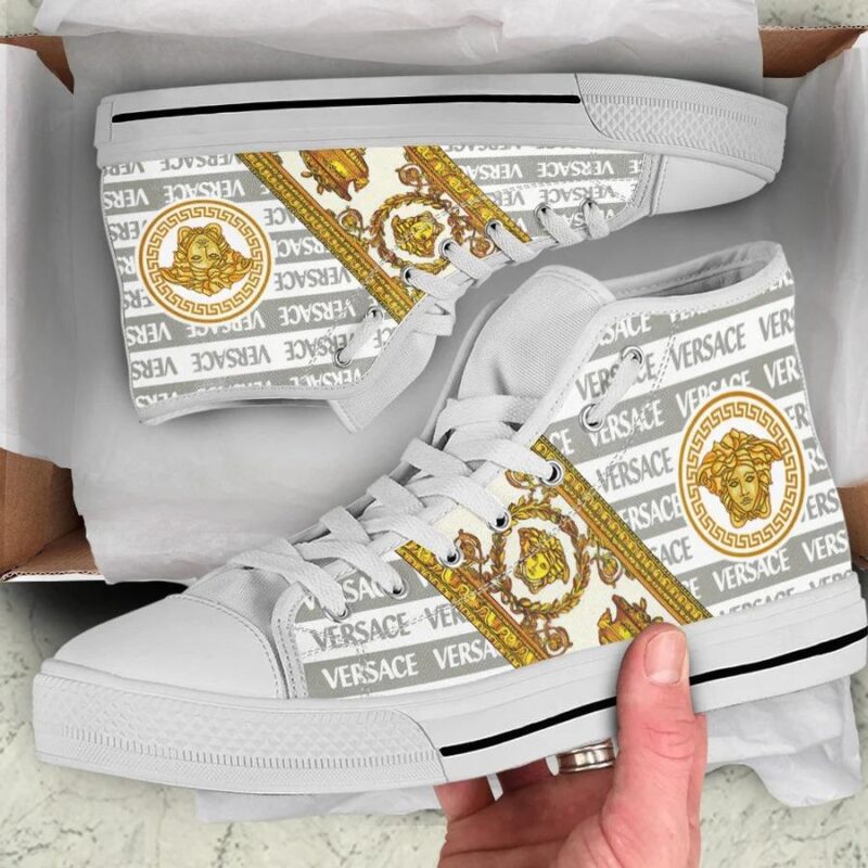 Gianni Versace White High Top Canvas Shoes Luxury Sneakers LHTS007