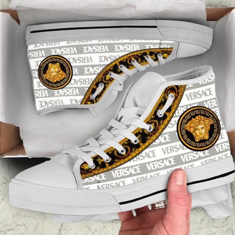 Gianni Versace White High Top Canvas Shoes Luxury Sneakers LHTS041