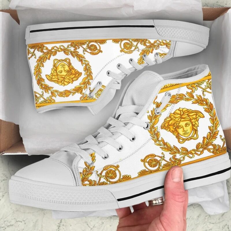 Gianni Versace White High Top Canvas Shoes Luxury Sneakers LHTS045