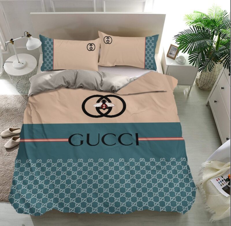 Gucci Beige Blue Luxury Brand Bedding Set BS282