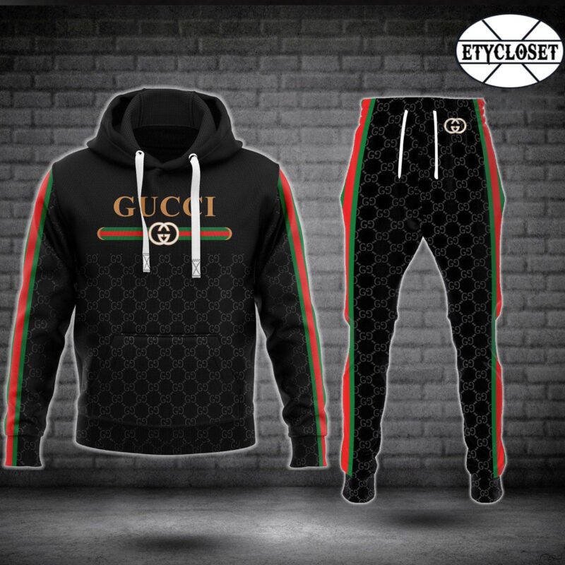 Gucci Black Hoodie Long Sweatpants Hot Trending Luxury Brand Outfit Sport For Men HLS044