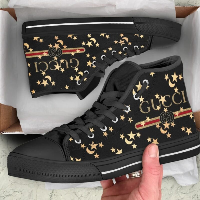 Gucci Black Star High Top Canvas Shoes Luxury Sneakers LHTS028