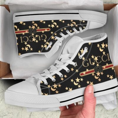 Gucci Black Star High Top Canvas Shoes Luxury Sneakers LHTS038