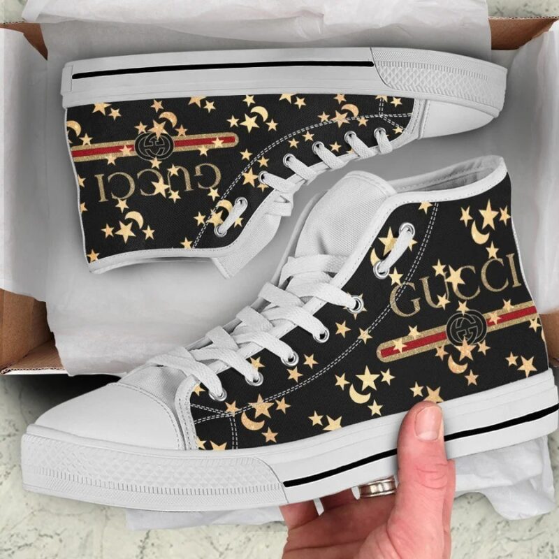 Gucci Black Star High Top Canvas Shoes Luxury Sneakers LHTS038