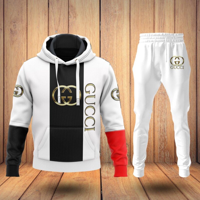 Gucci Black White Hoodie Long Sweatpants Hot Trending Luxury Brand Outfit Sport For Men HLS042