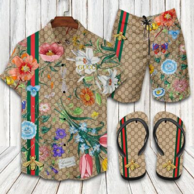 Gucci Combo Hawaii Shirt Shorts Flip Flops Luxury Brand Summer Outfit HSF040