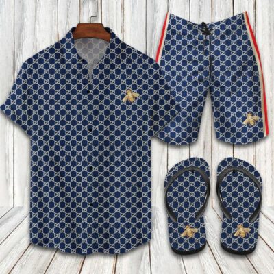 Gucci Combo Hawaii Shirt Shorts Flip Flops Luxury Brand Summer Outfit HSF041