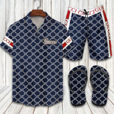 Gucci Flip Flops And Combo Hawaii Shirt Shorts Luxury Brand Summer Outfit HSF192