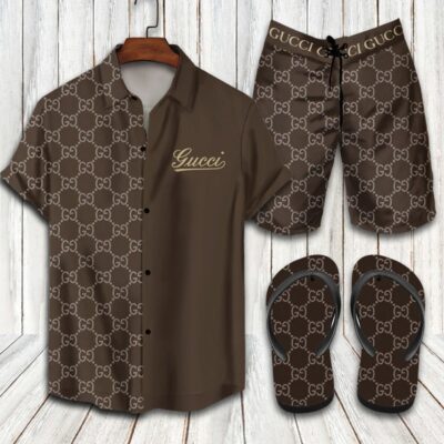 Gucci Flip Flops And Combo Hawaii Shirt Shorts Luxury Brand Summer Outfit HSF199