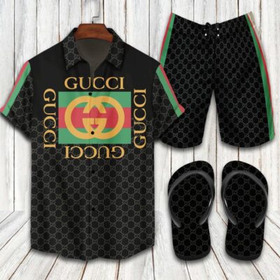Gucci Flip Flops And Combo Hawaii Shirt Shorts Luxury Brand Summer Outfit HSF239