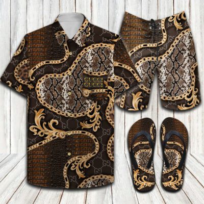 Gucci Flip Flops And Combo Hawaii Shirt Shorts Luxury Brand Summer Outfit HSF279