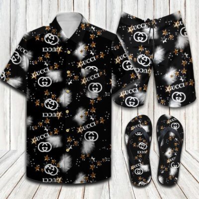 Gucci Flip Flops And Combo Hawaii Shirt Shorts Luxury Brand Summer Outfit HSF284