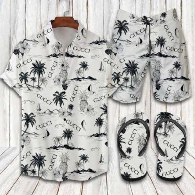 Gucci Flip Flops And Combo Hawaii Shirt Shorts Luxury Brand Summer Outfit HSF298