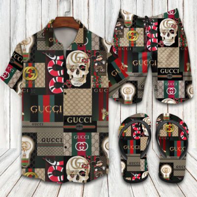 Gucci Flip Flops And Combo Hawaii Shirt Shorts Luxury Brand Summer Outfit HSF337