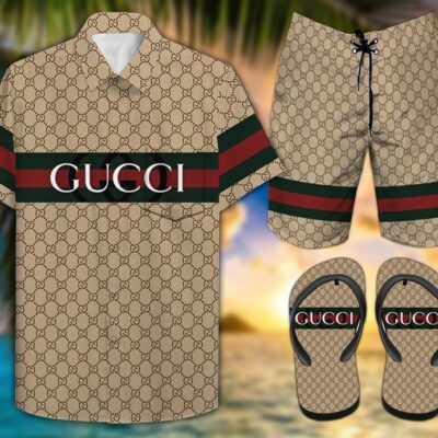 Gucci Flip Flops Combo Hawaii Shirt Shorts Luxury Brand Summer Outfit HSF011