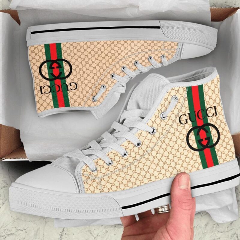 Gucci Stripe High Top Canvas Shoes Luxury Sneakers LHTS032