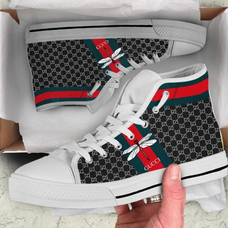 Gucci White Black High Top Canvas Shoes Luxury Sneakers LHTS027