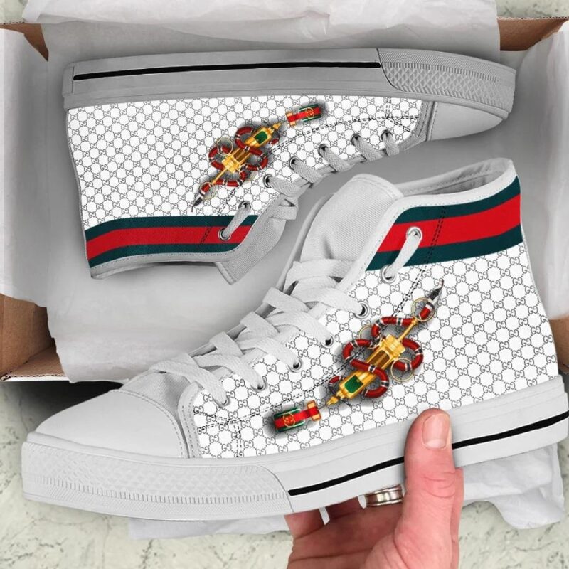 Gucci White Snake High Top Canvas Shoes Luxury Sneakers LHTS031