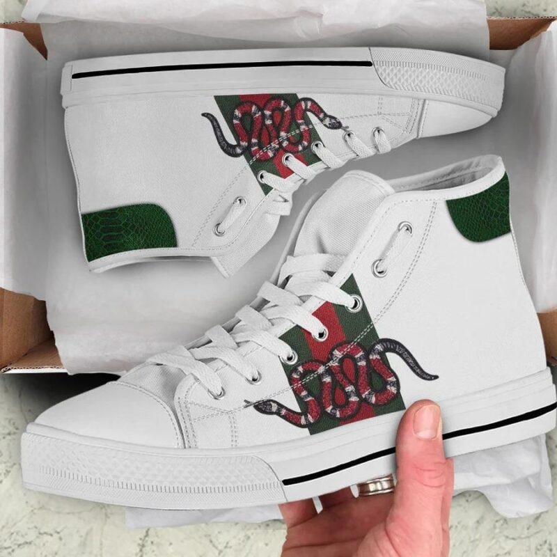 Gucci White Snake High Top Canvas Shoes Luxury Sneakers LHTS034