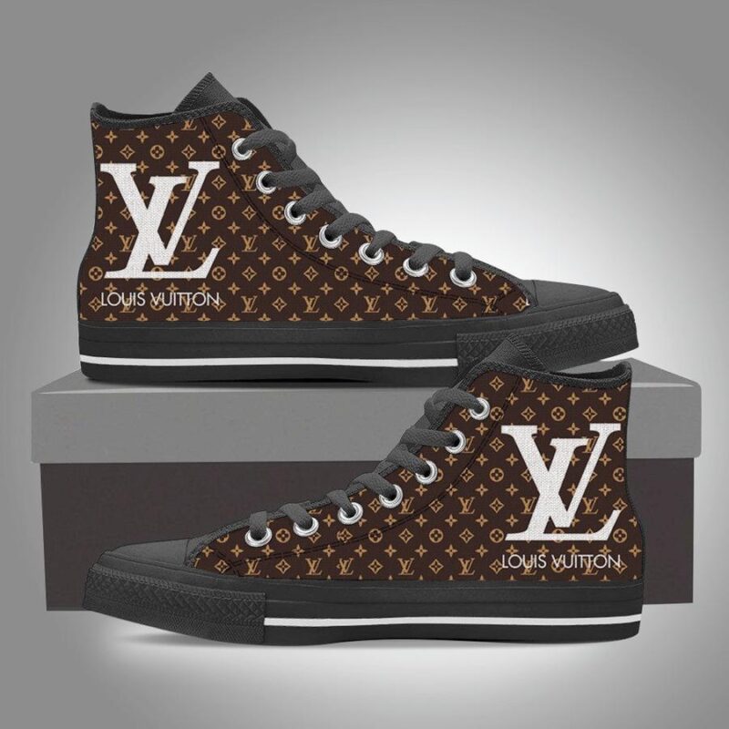 Louis Vuitton Black Brown High Top Canvas Shoes Luxury Sneakers LV LHTS010