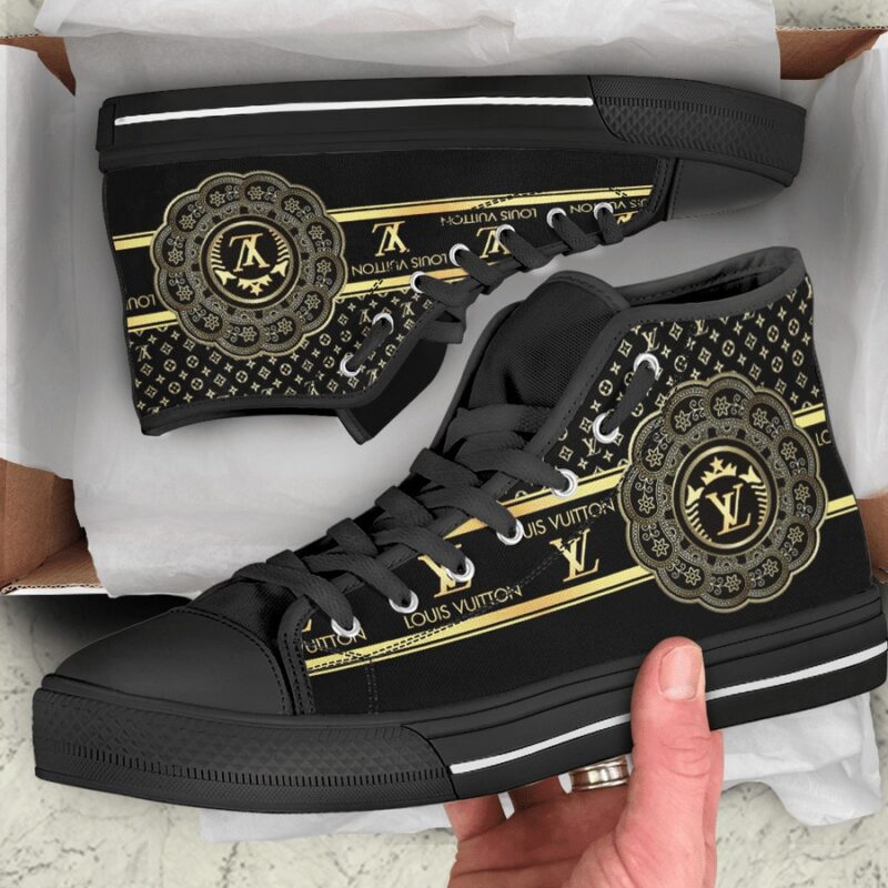 Louis Vuitton Black Gold High Top Canvas Shoes Luxury Sneakers LV LHTS012