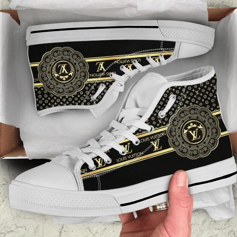 Louis Vuitton Black Gold High Top Canvas Shoes Luxury Sneakers LV LHTS021