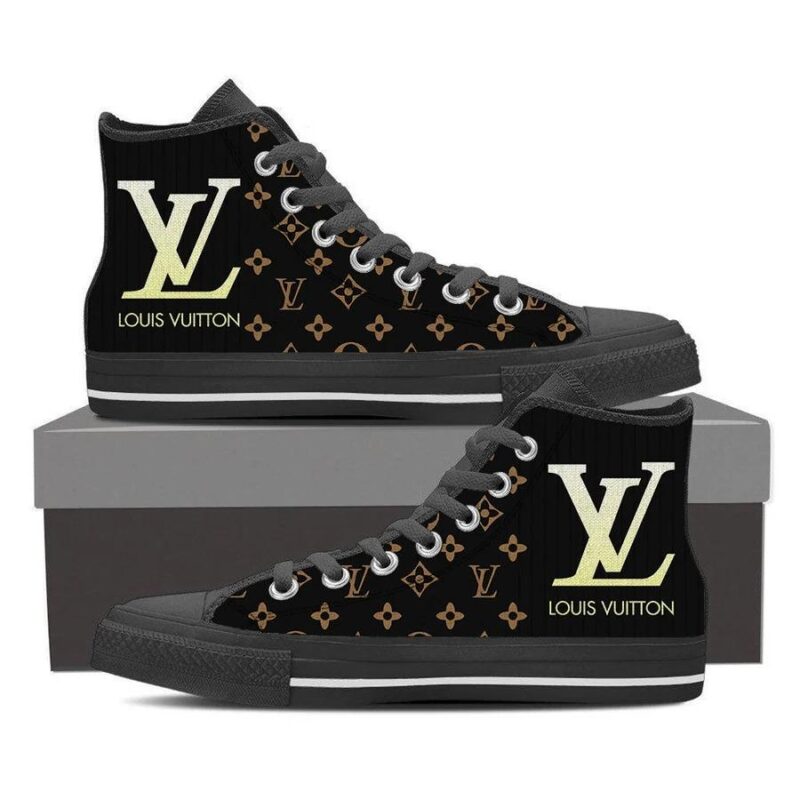 Louis Vuitton Black Monogram High Top Canvas Shoes Luxury Sneakers LV LHTS015